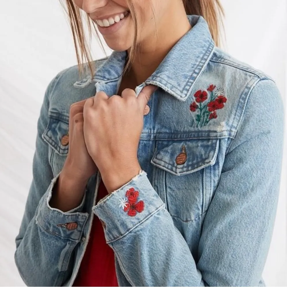 Marine Layer Embroidered Light Blue Denim Jacket SZ:S - Image 3