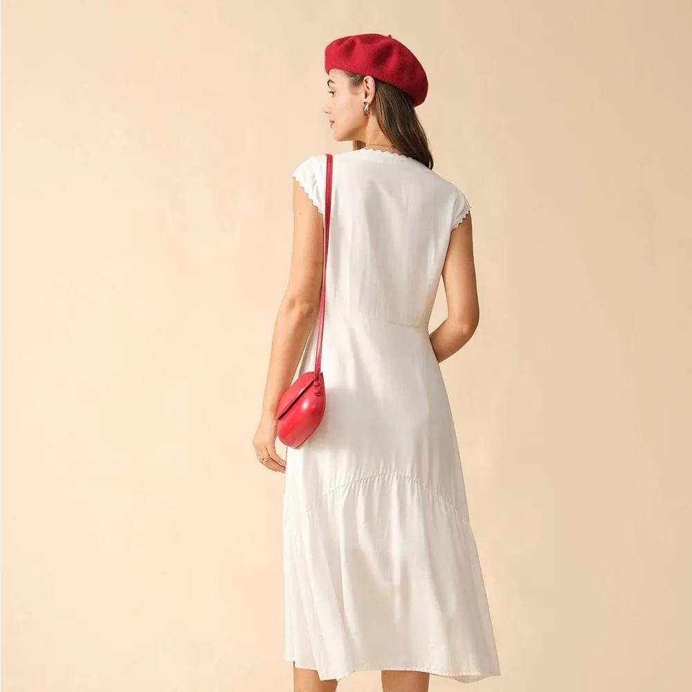 RIHOAS The Solid Color Lapel Midi Dress 75 White Size M - Image 3