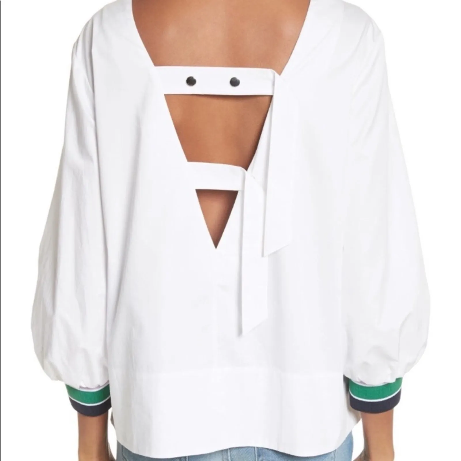 NWT Tibi white tech poplin popover with cutouts and snaps on back - Image 4