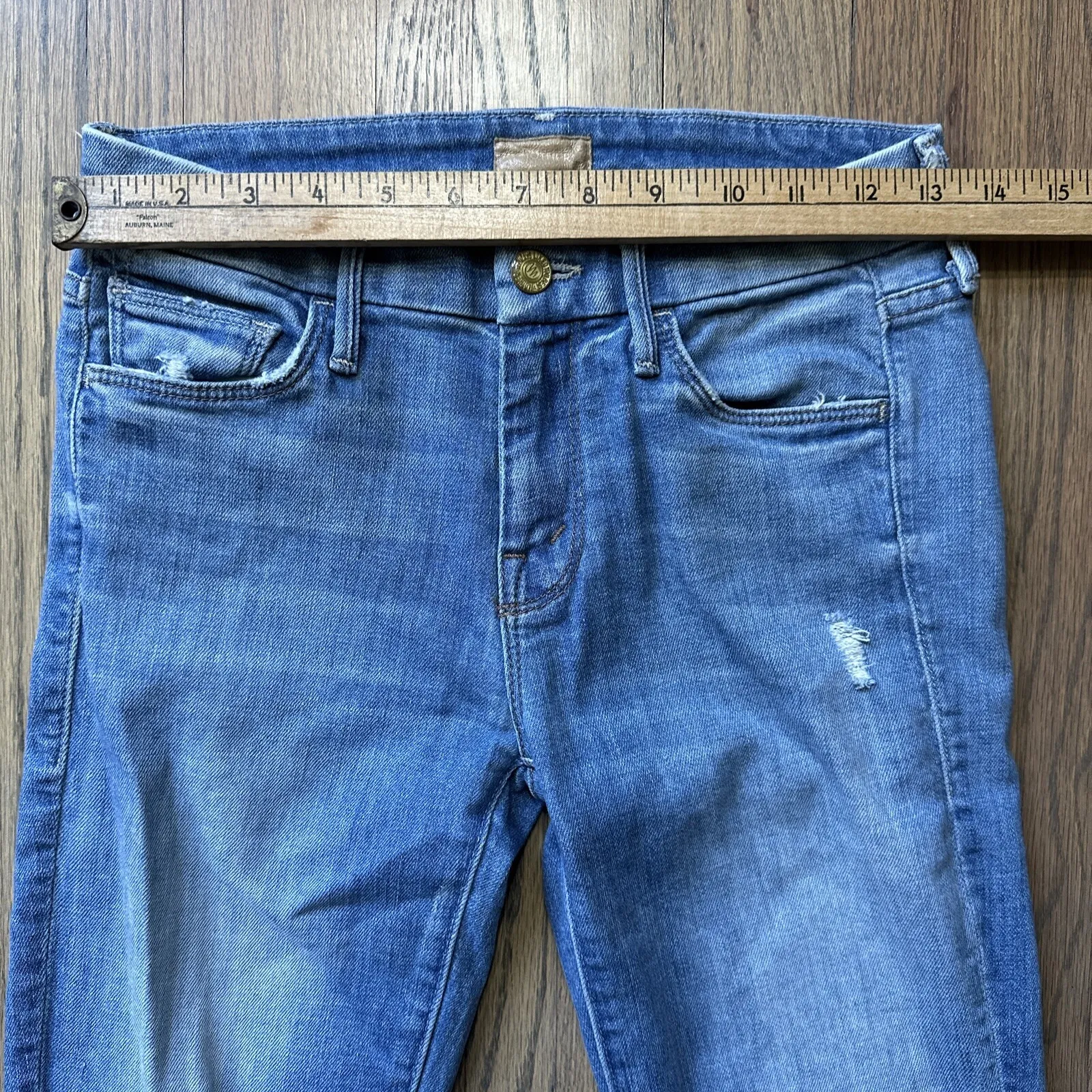 Mother The Looker Ankle Fray Blue Jeans in Birds of Paradise Wash Women SZ 25x31 - Image 7