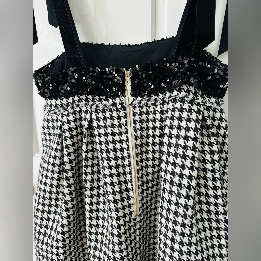Sofie The Label Black & White Houndstooth Sequins Velvet Bow Mini Dress Size S - Image 6
