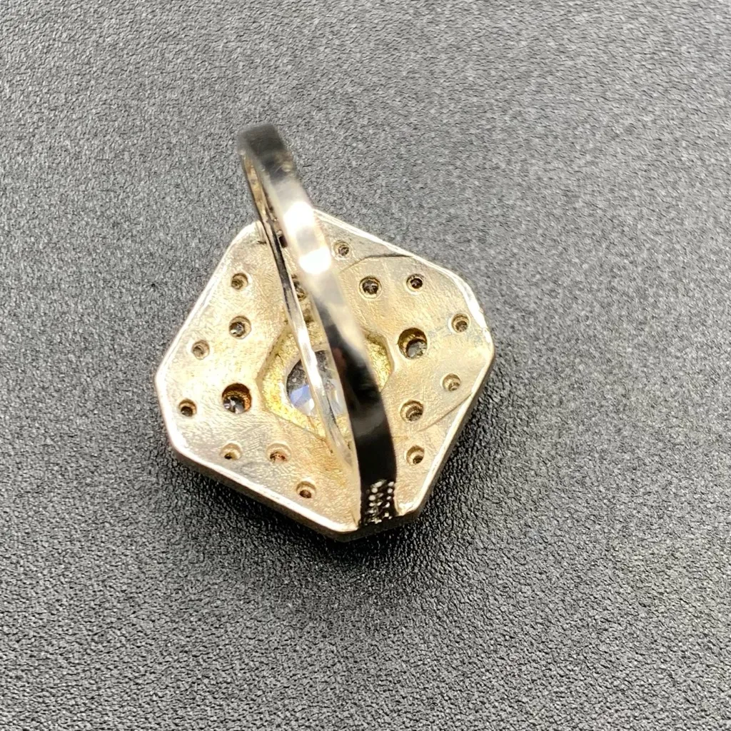 Art Deco Era Reproduction Ring Silver Plated White Blue Cubic Zirconia Size 8.25 - Image 5