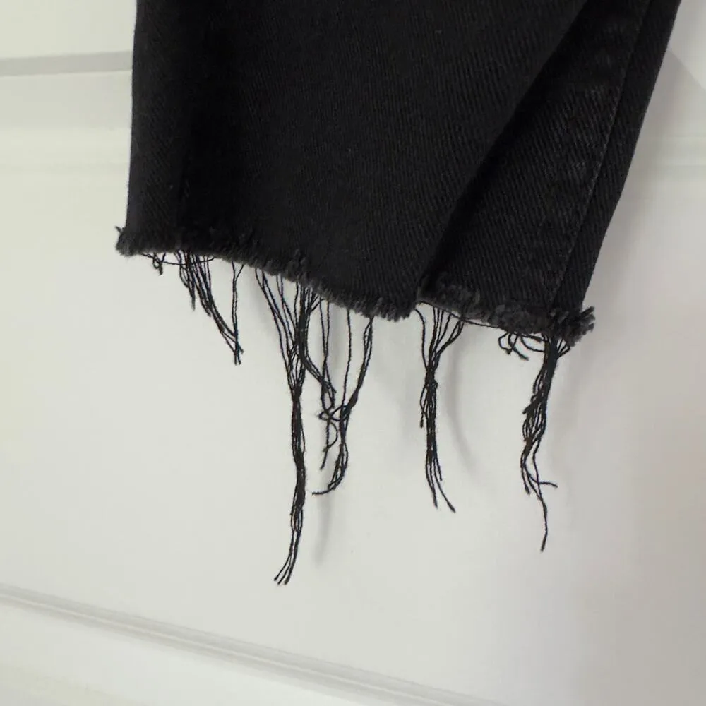 Princess Polly Attica Jeans Knee Rip Button Fly Black 100% Cotton Pocket raw hem - Image 3