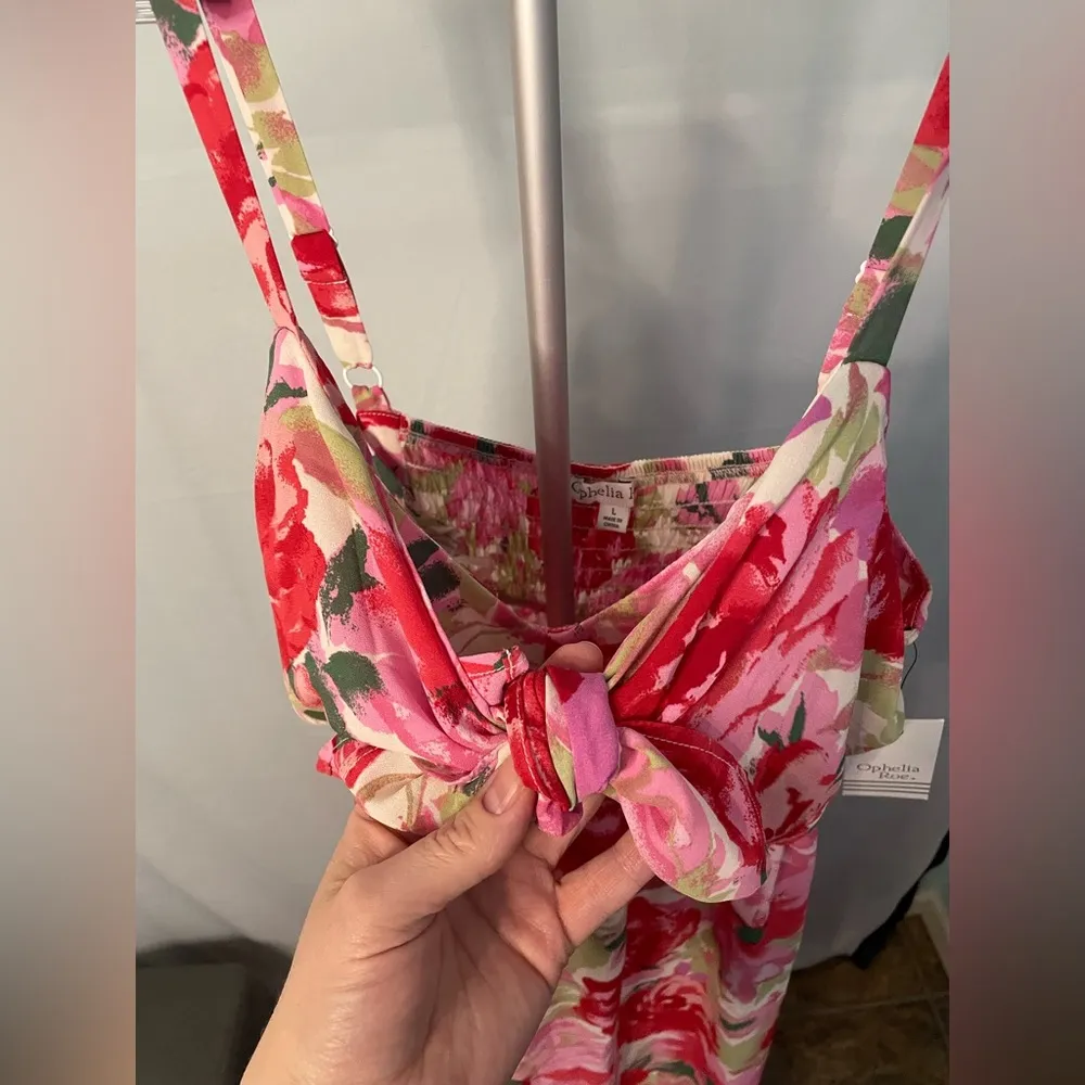 Ophelia Roe Red & pink floral maxi dress NWT size large - Image 4