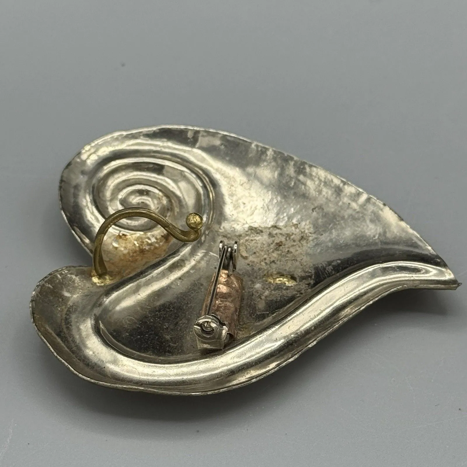 Vtg Heart Shaped Brooch Pendant 90's Hecho en Mexico Mixed Metal 2.75" Jewelry Size 0 - Image 8