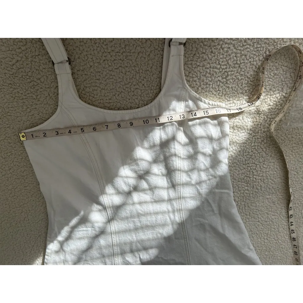 Madewell $148 Denim Scoopneck Midi Dress Pure White Wash A Line Raw Hem Size S - Image 11