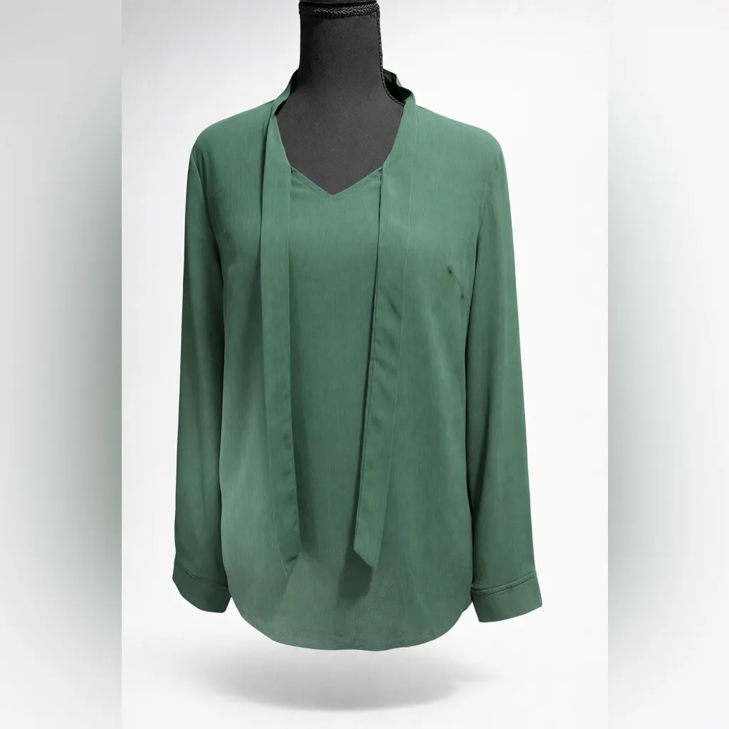 ACEVOG Sage Green Tie Neck Blouse Size Medium - Image 2