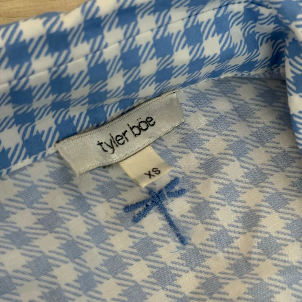 Tyler Boe Tuckernuck Hannah Gingham Shirt Tiered Mini Dress | Blue/White | XS Blue - Image 9