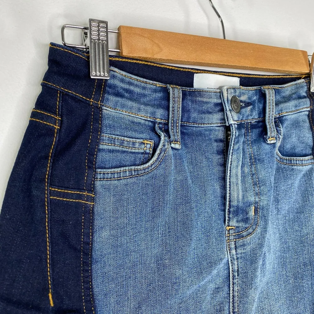 Current Elliott Two Tone Blue Denim Cotton Blend Mini Jean Skirt Women's Size 25 - Image 4