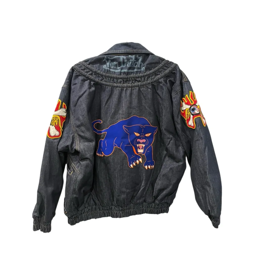 VTG NWT Von Dutch Denim Beaded Laurence Jacket Size Med Unisex Cougar Dead Stock - Image 2