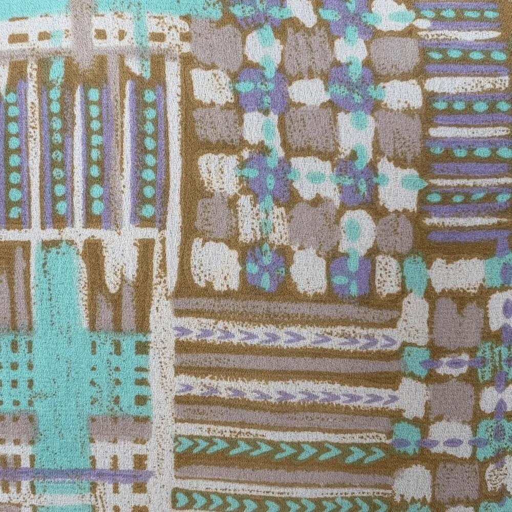 Vintage 90s Top Retro Pastel Geometric Print Tie Neck Blouse Semi Sheer Medium Blue - Image 8