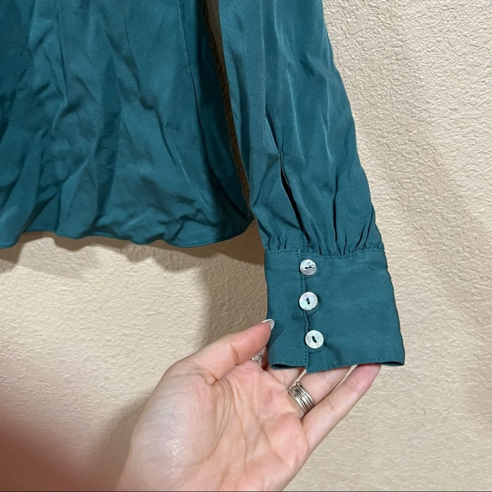 Becken Emerald Tie Neck Peplum Blouse Green Size 0 - Image 5