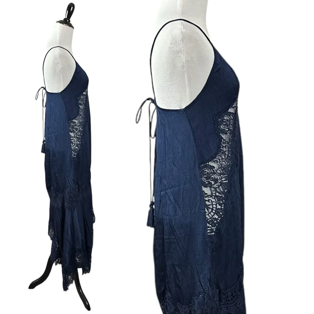 Free People Plunge Lace Maxi Slip Dress Midnight Navy Retro Y2K Fairy Small NWT - Image 9