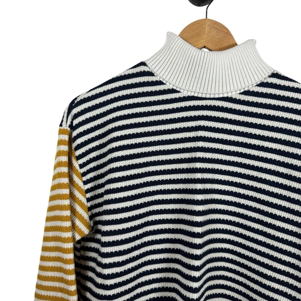 Zara Women’s Cropped Striped Turtleneck Sweater Navy/White/Yellow M - Image 3