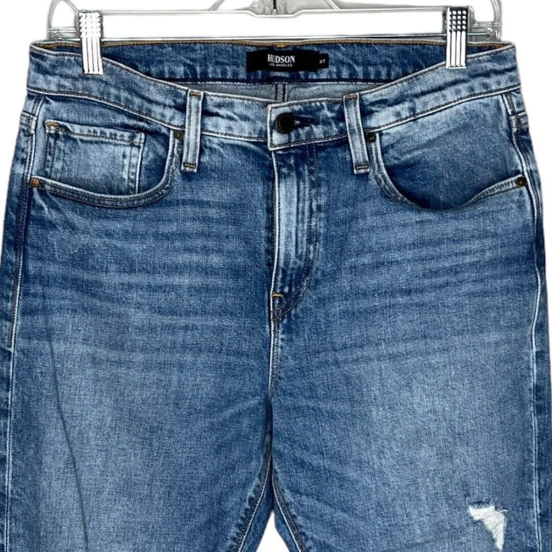 Hudson Jeans Womens 4 27 Blue Jessie Boyfriend Distressed Destroyed Raw Hem Edgy - Image 3