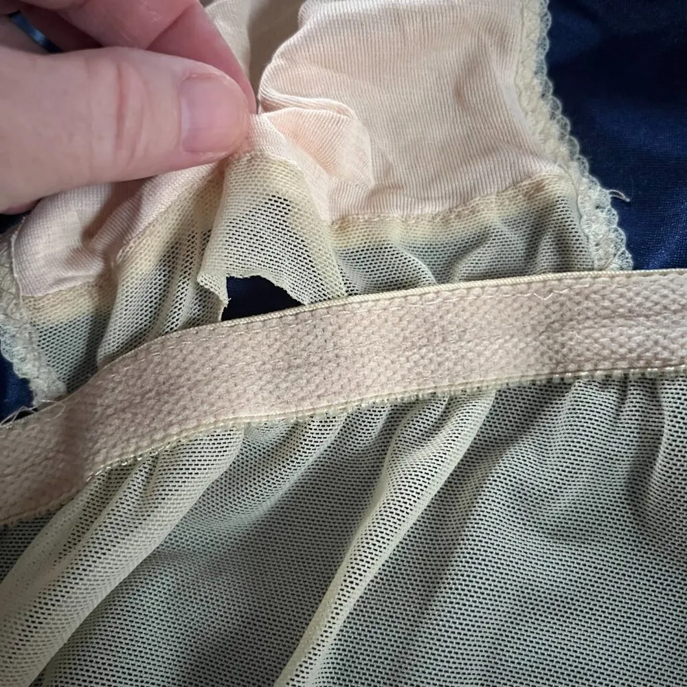 Vintage Maxine of Hollywood shirred girl leg one-piece, navy with gold f… - Image 2