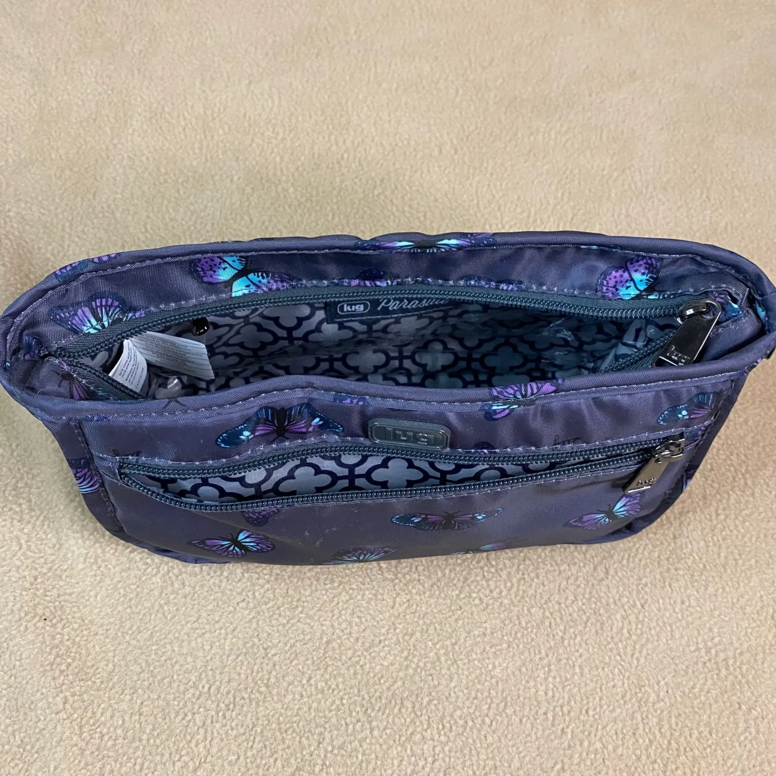 Lug Parasail Butterfly Grey Print Cosmetic Travel Toiletries Bag Zip Makeup EUC Gray - Image 3