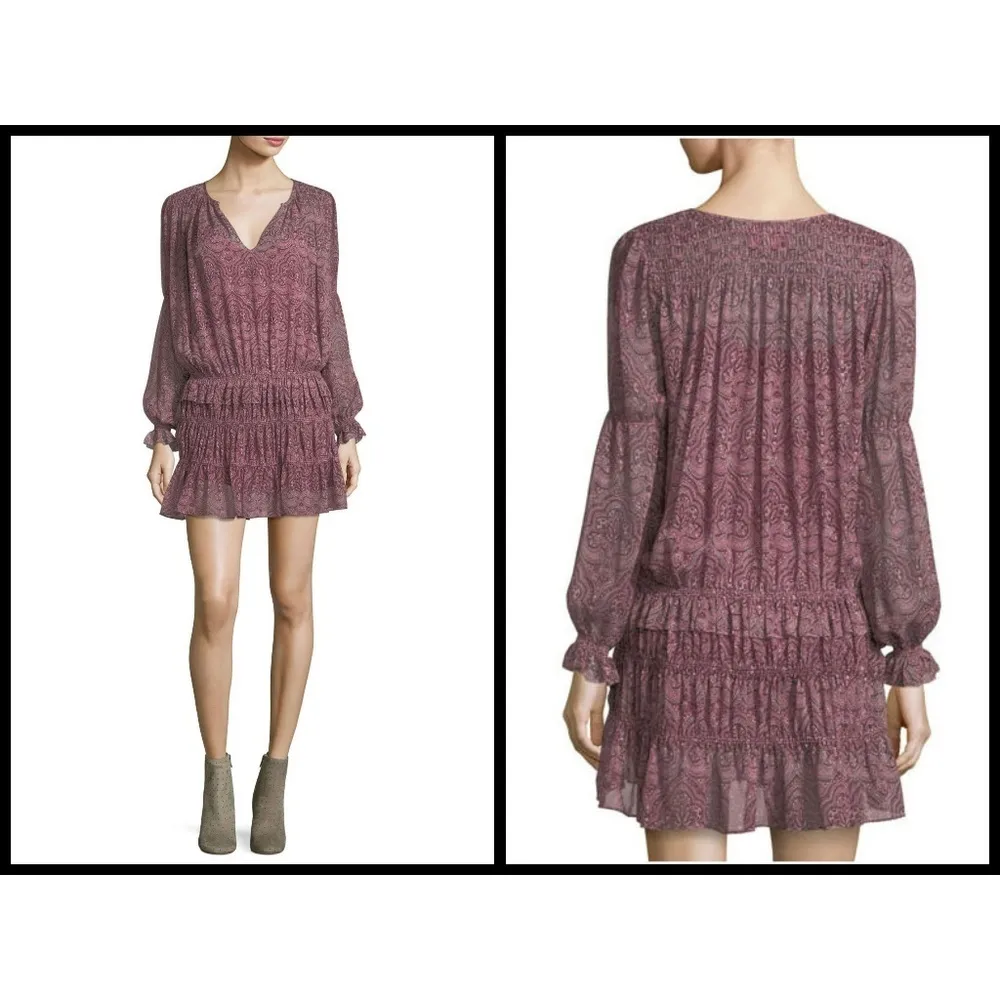 💕JOIE💕 Snow Print Chiffon Dress ~ Port Wine 100% Silk Medium M NWT - Image 3