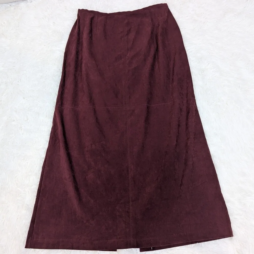 Y2K A-Line Faux Suede Midi Skirt Burgundy Brown Size 12 by Norton McNaughton - Image 13