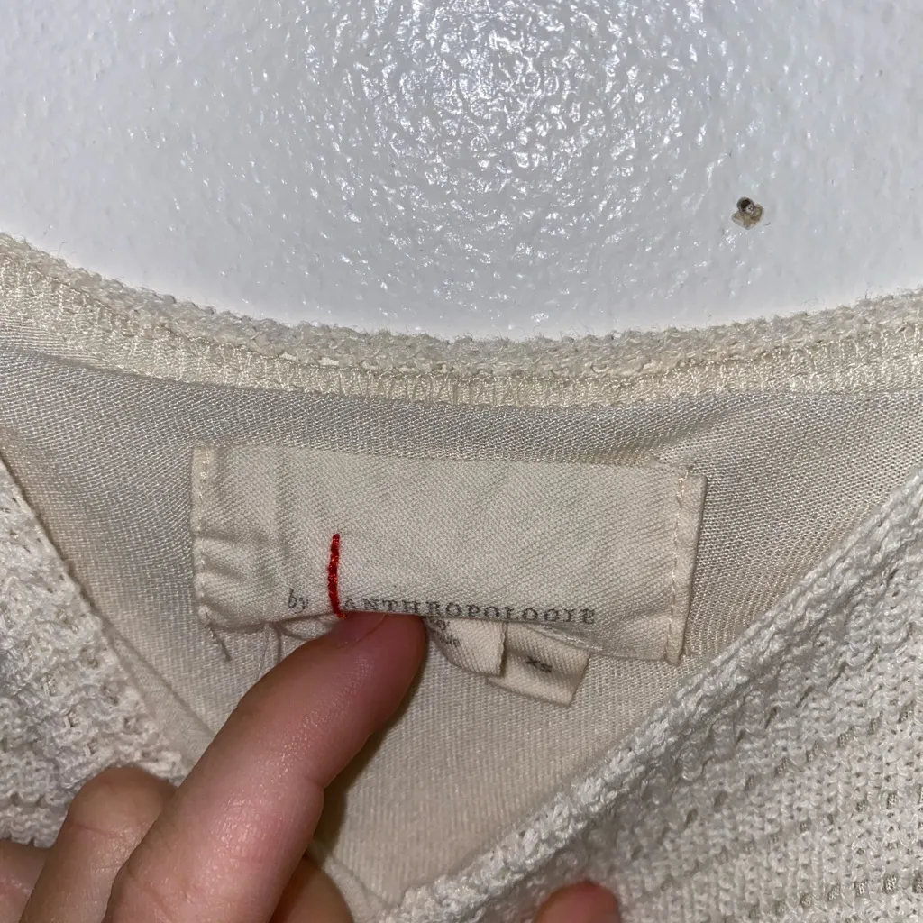 Anthropologie Ruffled Pointelle Knit Mini Dress Square Neck Ivory Cream Sz XS - Image 4