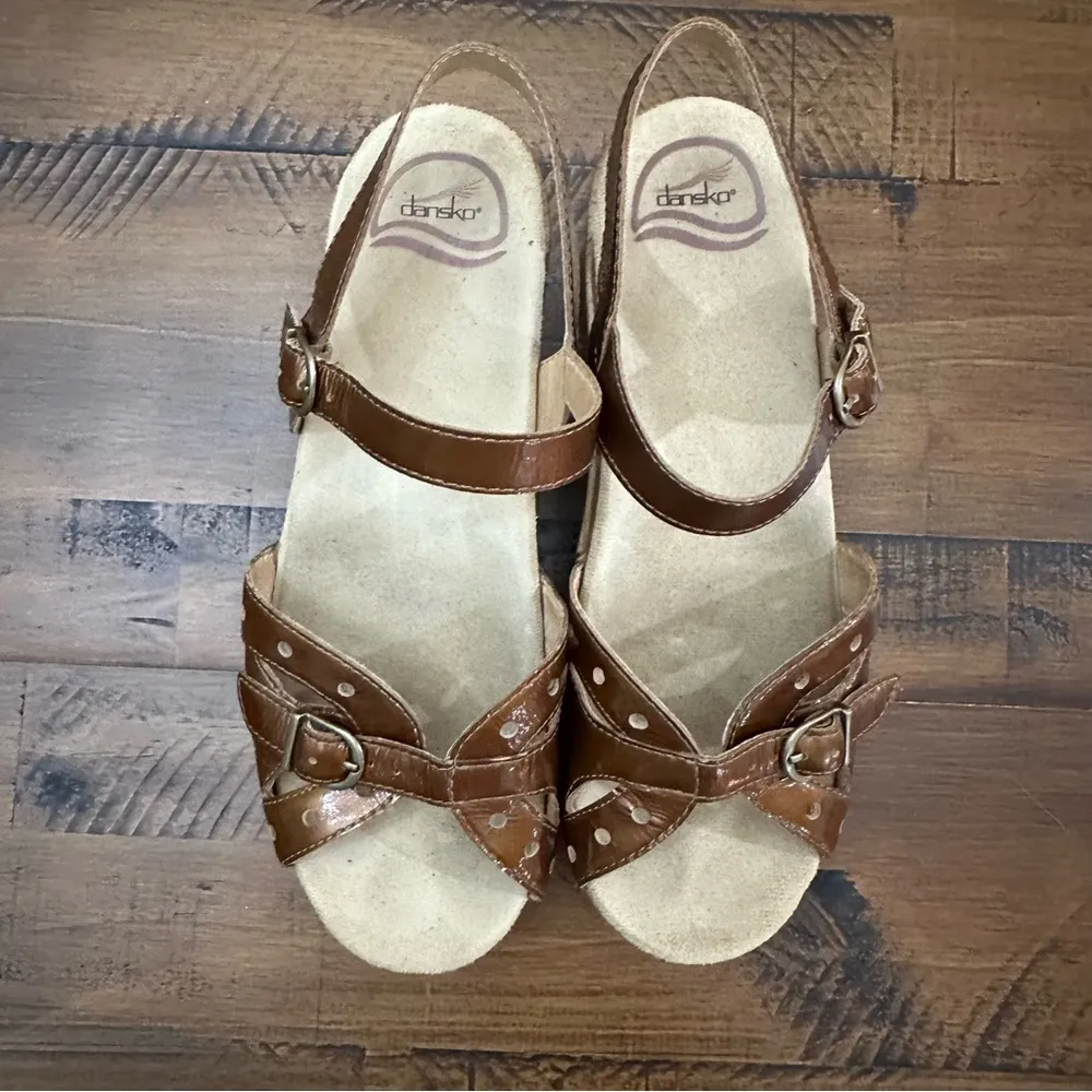 Dansko Brown Leather Mary Jane Open Toe Platform Sandals Size 39 US 8.5-9 - Image 5