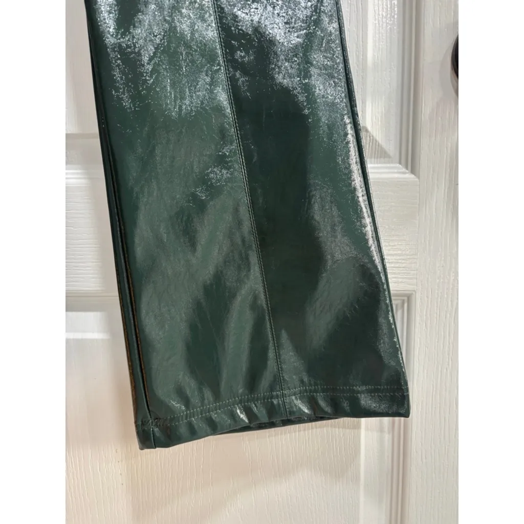 7 For All Mankind Green Faux Patent Leather Wide Leg Pants Woman’s Small - Image 4
