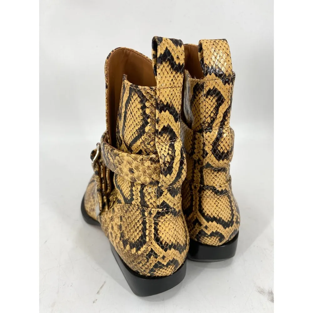 Chloe Rylee Python Snakeskin Print Leather Buckle Pointed Toe Ankle Boots 37 - Image 8