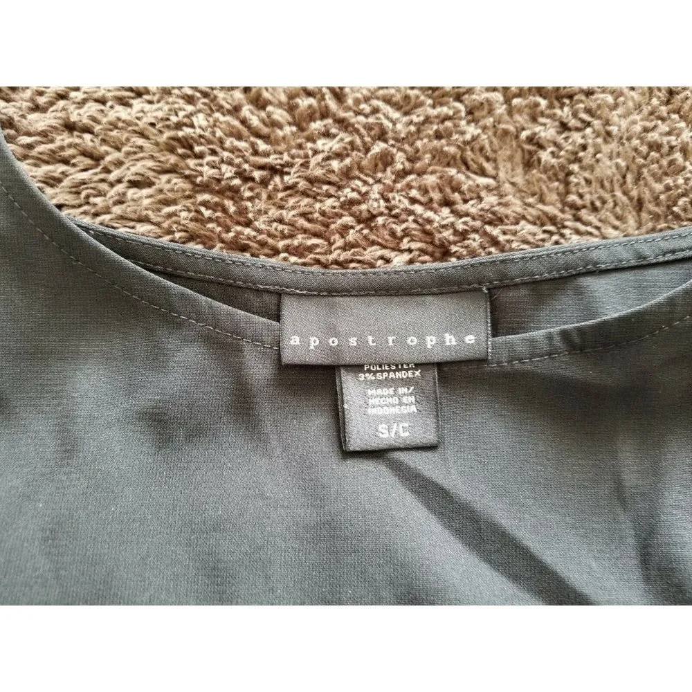 Apostrophe Top Black Boat Neck Short Studded Sleeve Bands Women's Size S/C - Image 3