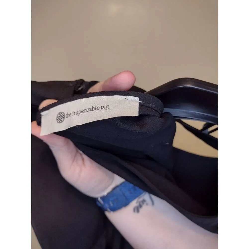 The Impeccable Pig Black Open Back Mini Dress with Flare Sleeves Size M Black - Image 3