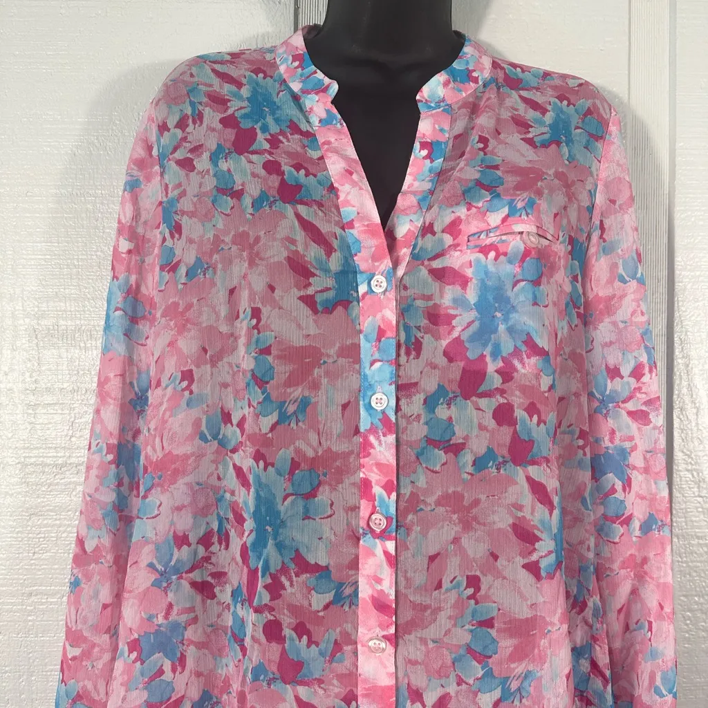 Kut from the Kloth Pink Floral Sheer Button Down Long Sleeve Top Size Small NWT - Image 4