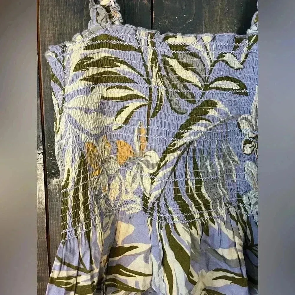 Tropical Palm Print Smocked Tank Top with Ruffle Straps Summer Beach Vacation‎ - Image 2