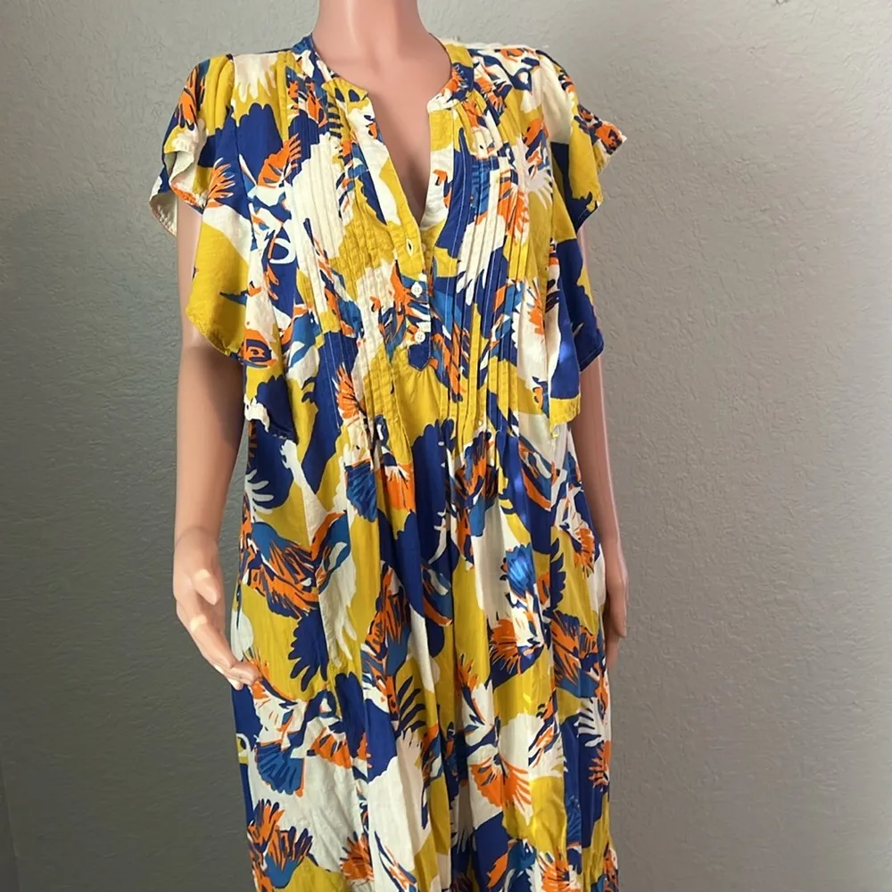 Anthropologie Cassandra maxi Maeve DressYellow Blue Birds Short Sleeves X-Large - Image 14