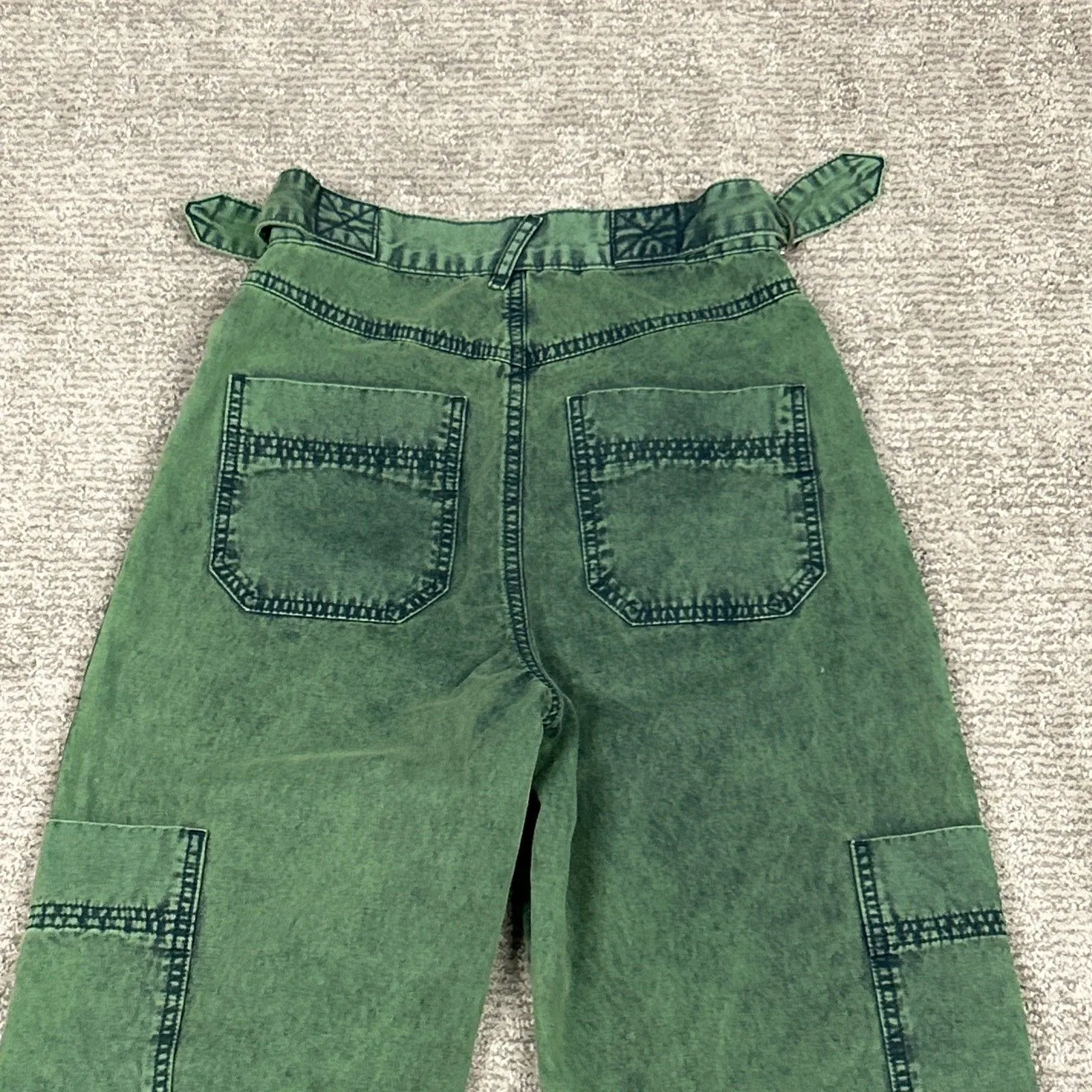 ASOS Barrel Leg Jeans Womens 2 Green Carpenter Cargo Baggy Balloon Pants - Image 10