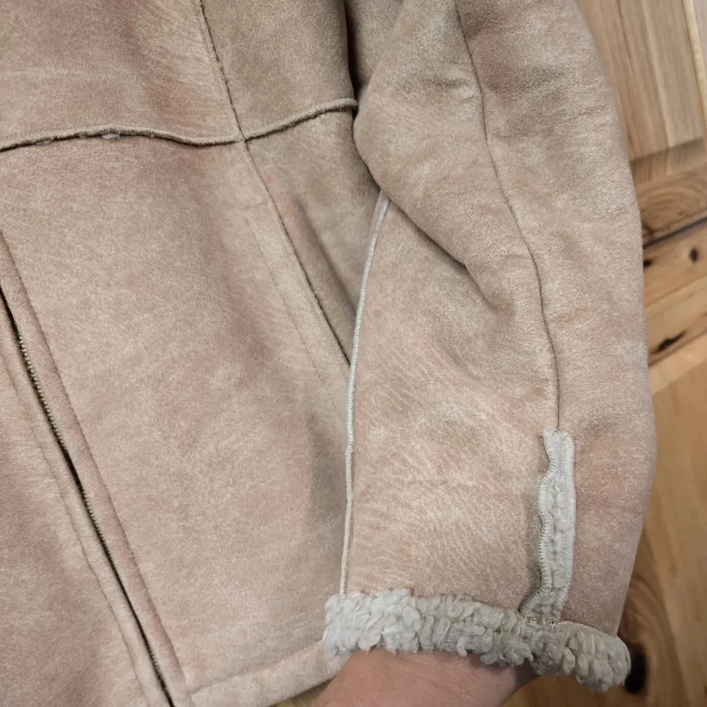 Braetan Jacket Coat Tan Khacki Sherpa Lined Faux Suede w Pockets Size Large - Image 4