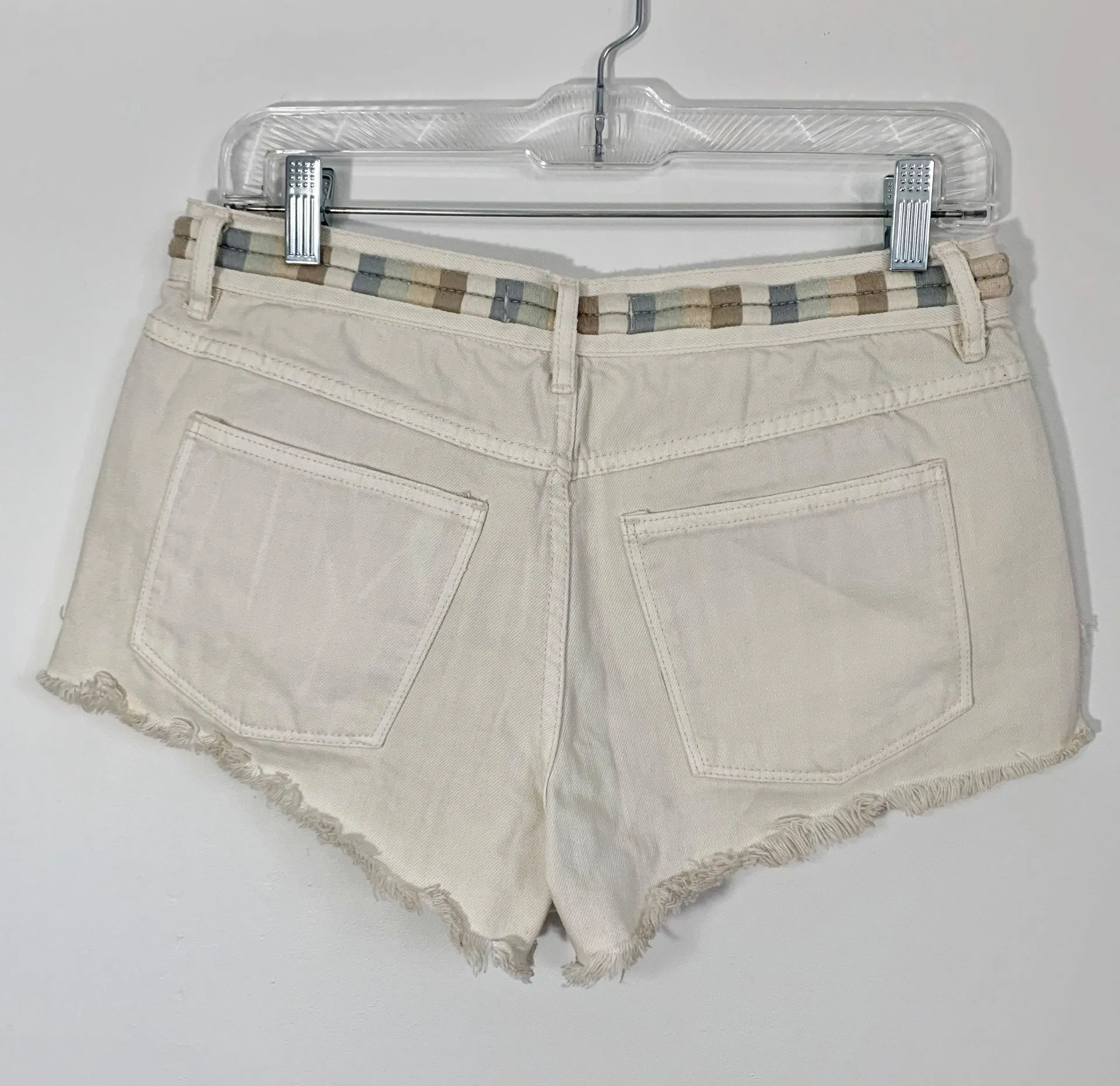 Button Fly Embroidered Frayed Slit Hem Shorts Sz 26 - Image 3