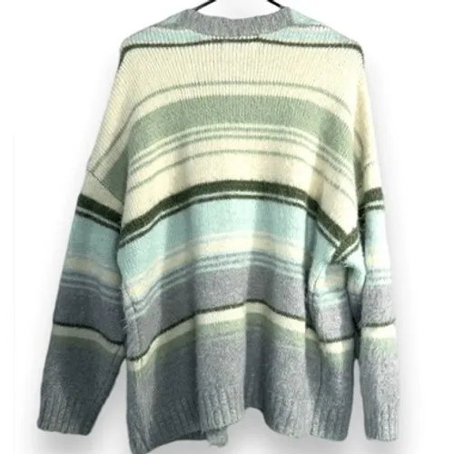 American Eagle  sz M Womens Cozy Oversized Striped Open Front Sweater W/ Pockets - Image 6