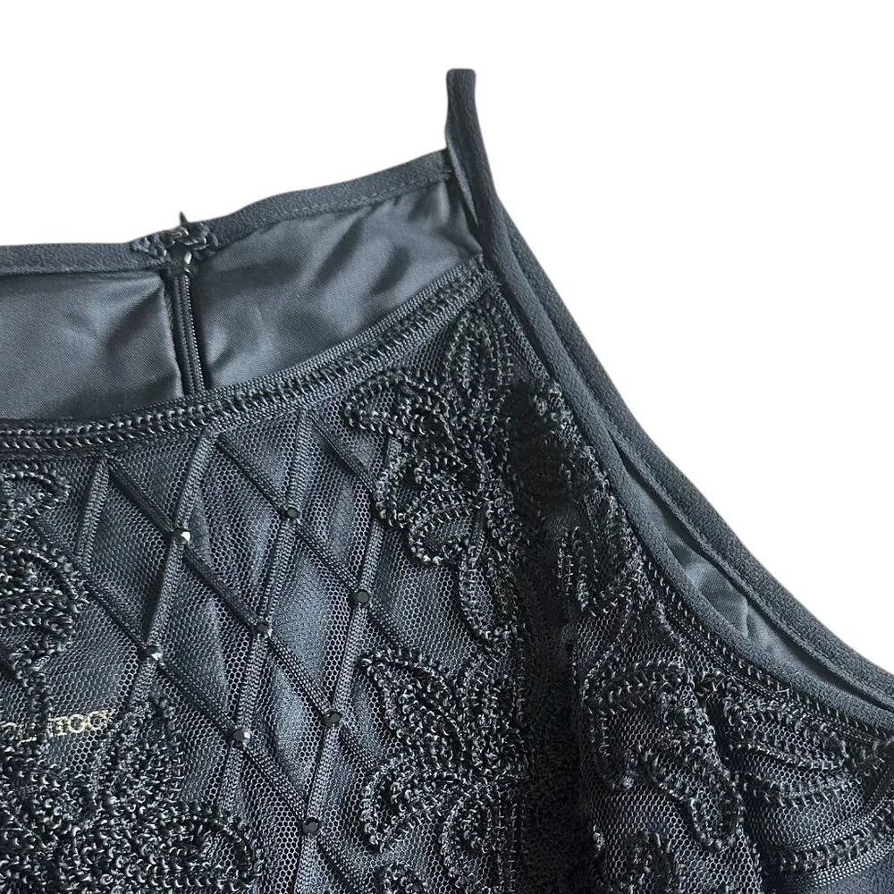 Scott McClintock Retro 90s Black Maxi Dress Gown High Neck Lace Applique Size 6 - Image 4