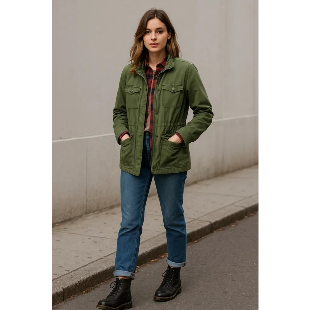 Levi's Utility Military Field Jacket Olive Green Size Medium - Image 9