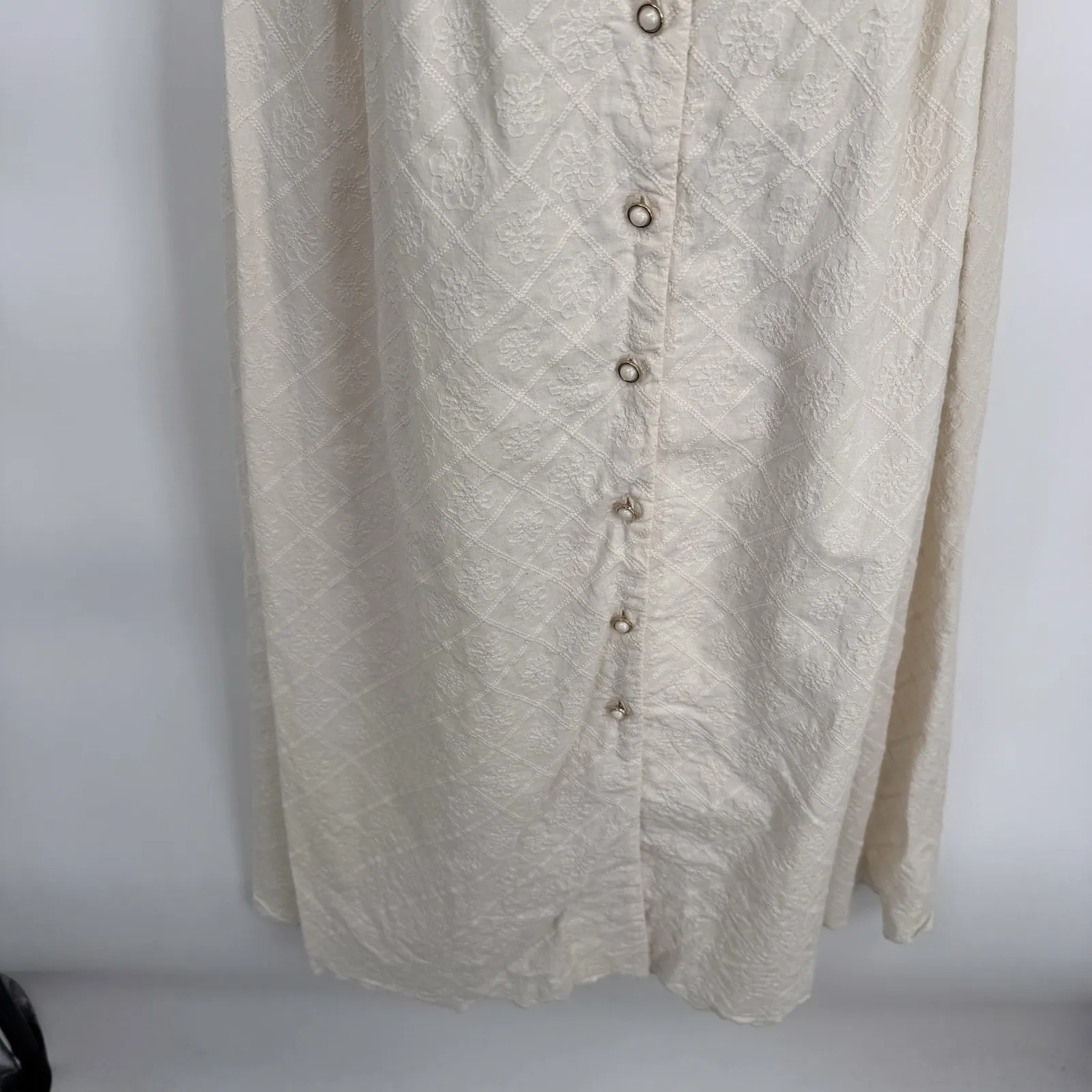 Simple Retro Milkmaid Prairie Country Dress Womens M White Lace Cotton Pearl Size M - Image 4