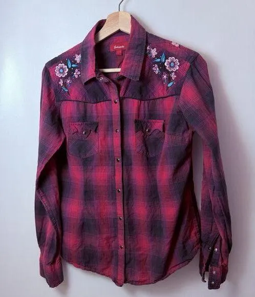 Panhandle Shirt Womens Large Red Plaid Pearl Snap Westerncore Rodeo Cowgirl Boho - Image 1