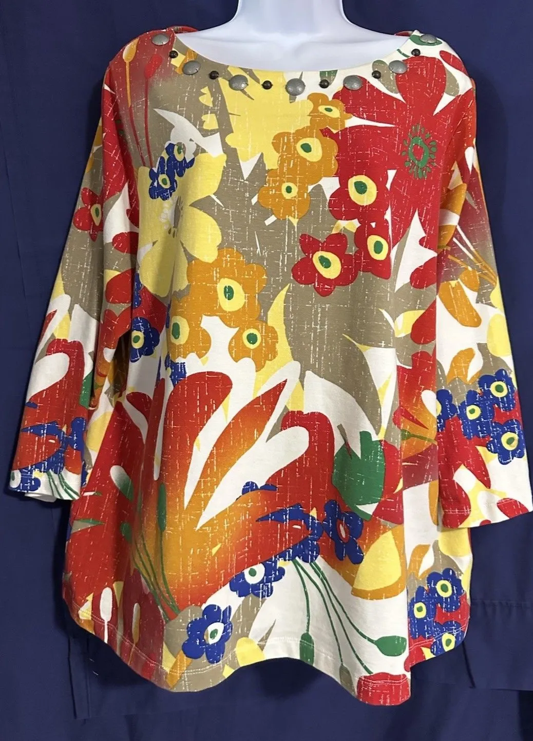 Ruby Rd. Women's Multicolor Floral Abstract Button Up Top Size 1X - Image 1