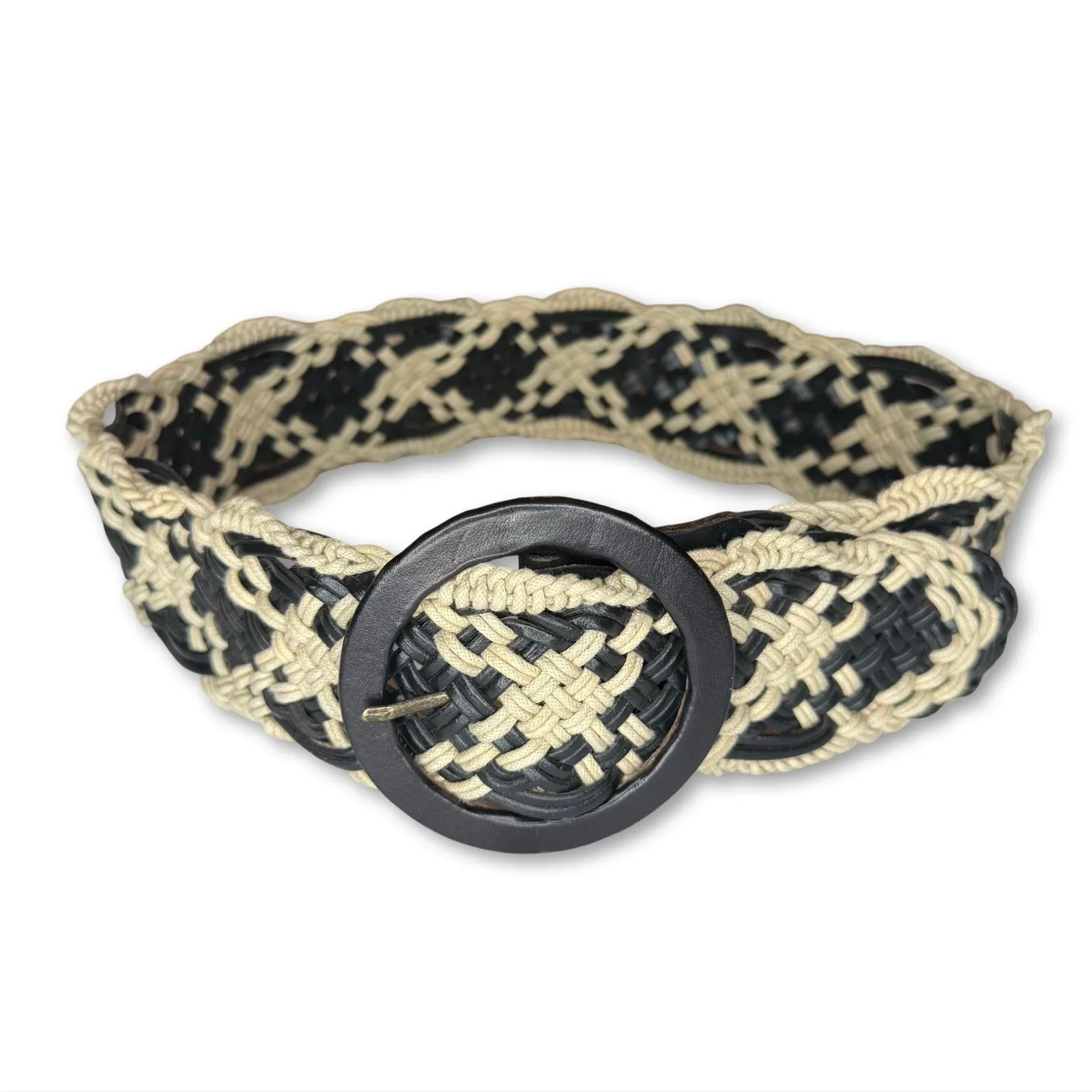 Anthropologie Wide Braided Plaited Leather Belt Women's Small Macrame Crochet - Image 3