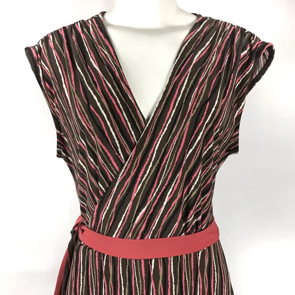 BCBG Max Azria Wrap Dress Size Large V Neck Stripe Y2K - Image 2