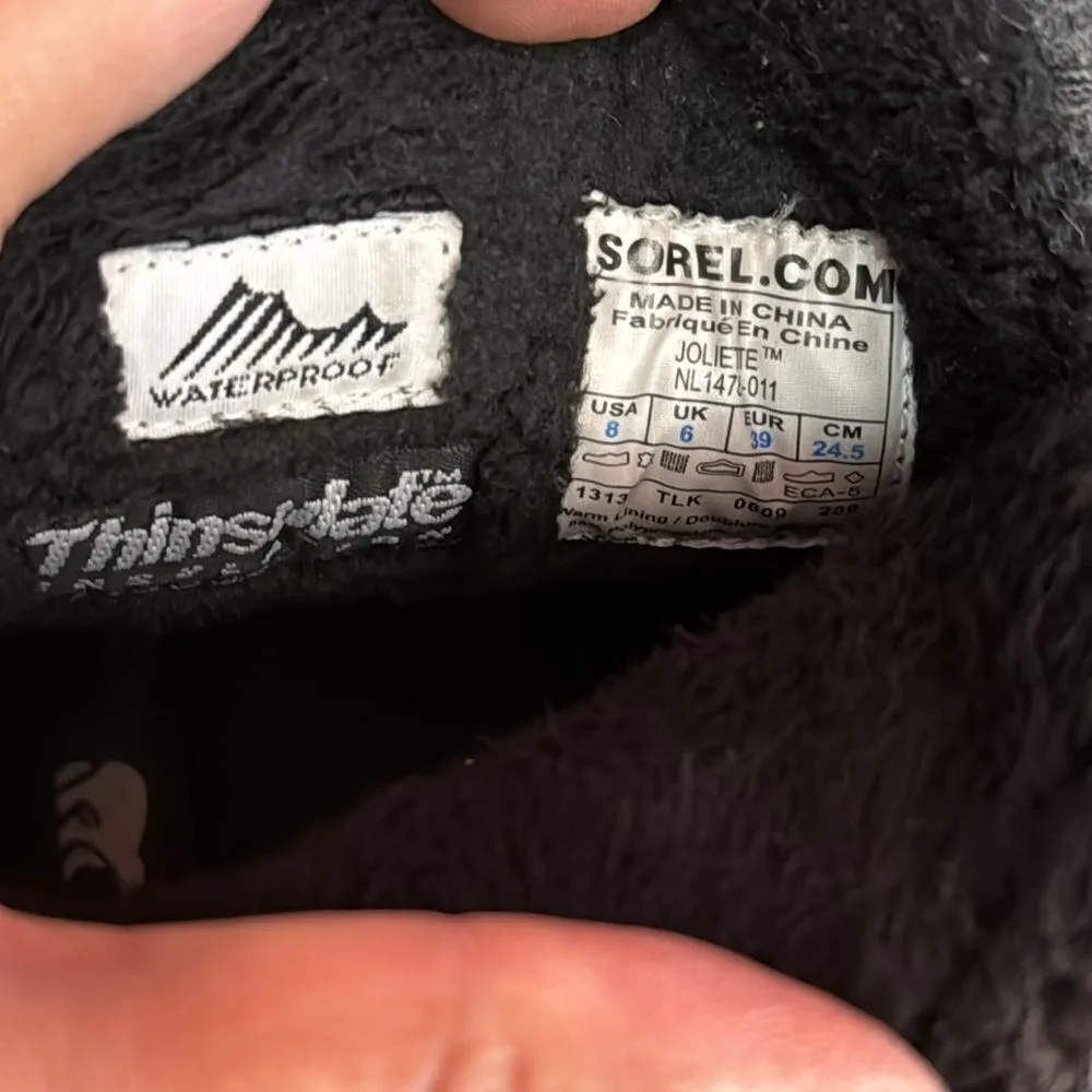 Sorel Black Leather Joliette Thinsulate Waterproof Ankle Boots Size 8 - Image 8