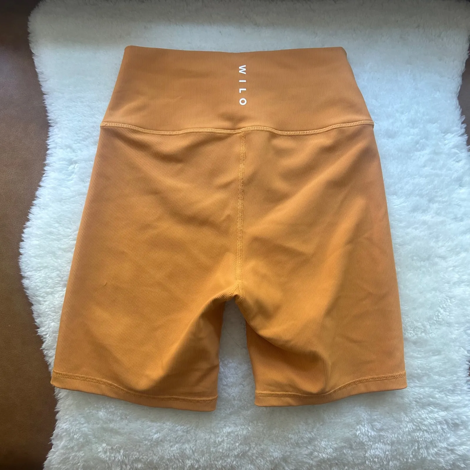 Wilo Ribbed Biker Shorts High Waist Athletic Workout Gym Activewear Medium Orange - Image 6