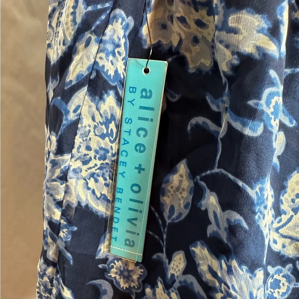 NWT  Blue White Paisley Floral Silk Halter Y2K Top Blouse Medium - Image 8