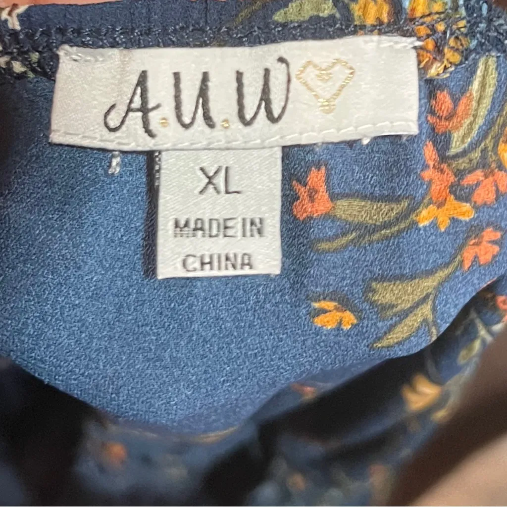 A.U.W Blue Floral Smocked Waist Dress XL - Image 4