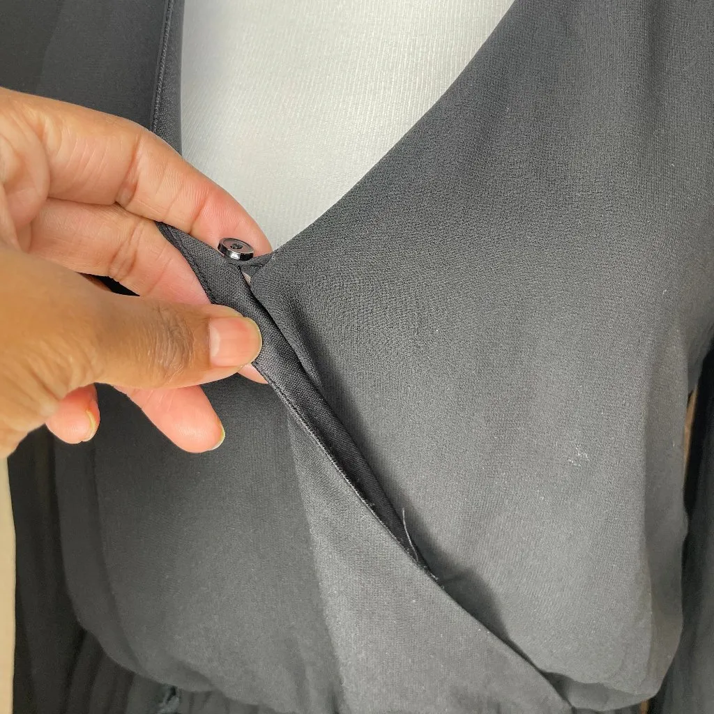 Black Sheer Long Sleeve Floral Crochet Pleated Shorts Romper Boho Sz Med - Image 3