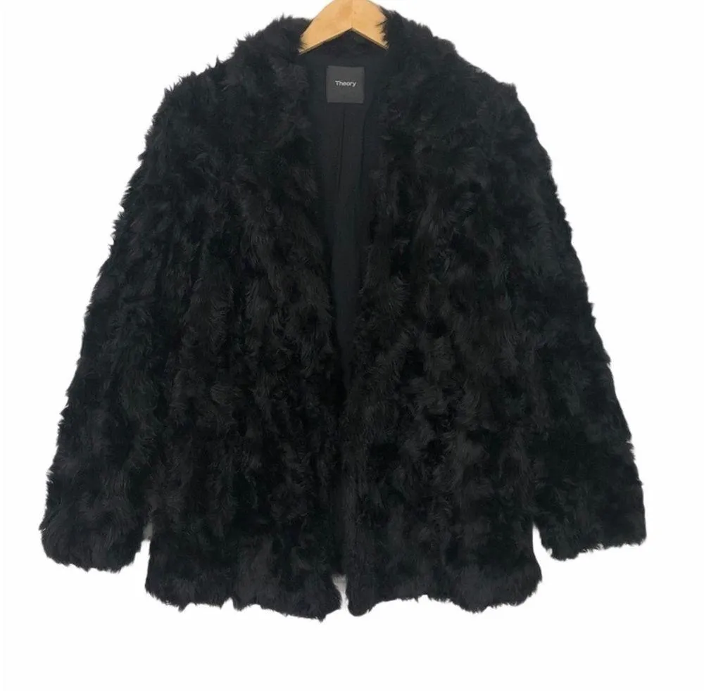 Theory Black Clairene Jackson Faux Fur Jacket Coat Large - Image 2