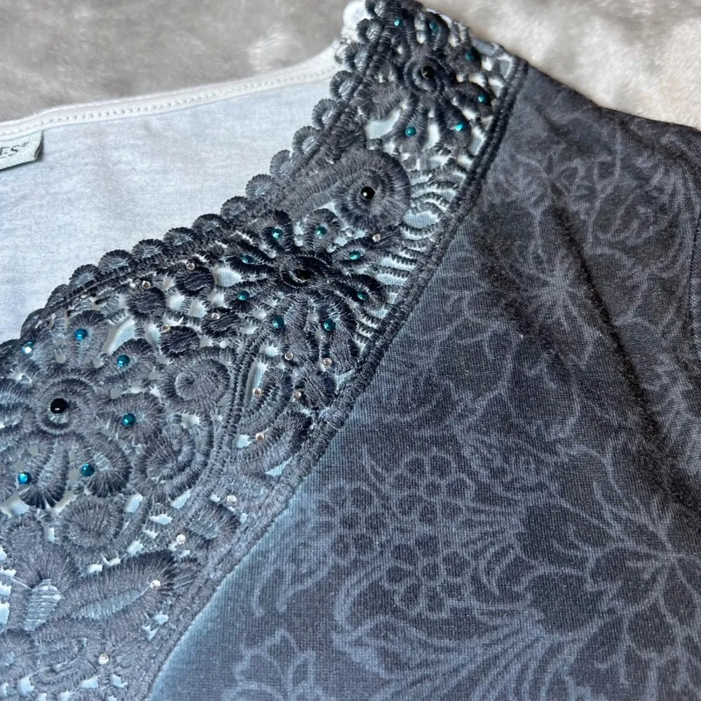 Catherines Tunic Top Womens 0X Multicolor Paisley Embellished V Neck Long Sleeve - Image 5